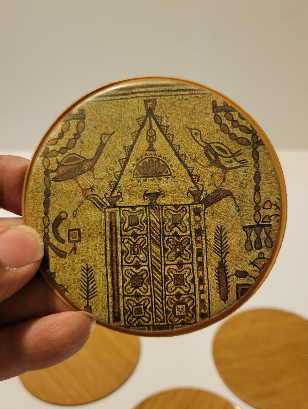 Vintage 6 Coasters sandwiched in Vinyl Souvenir of Israel 6 Piece Set